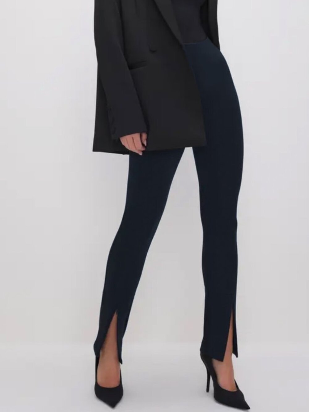 Good American Navy High-Rise Split-Hem Leggings